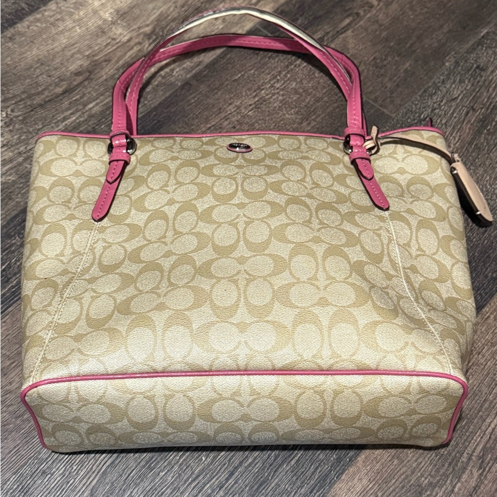 Coach Beige and Pink Signature Tote